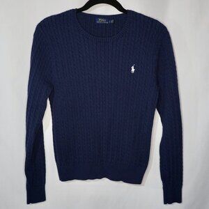 Polo Ralph Lauren Cable Knit Crew Neck Logo Sweater Navy - L Fits Like Size M